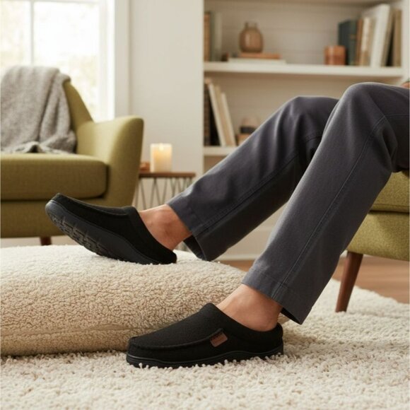 New Dearfoams 7/8 Men's Wool Slippers Slip-on Loafer House Winter Shoes Leisure - Picture 1 of 10